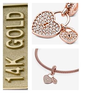🌟 14K Rose Gold Plated Heart Padlock Charms
